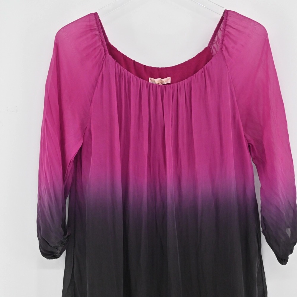 PRONTOMODA GIUSY Womens Silk Ombre‎ Dress Size M Pleated Shift Pink Dip Tie Dye - Picture 11 of 14